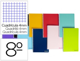Cuaderno espiral Liderpapel Smart 8º tapa blanda 80h 60g/m² c/4mm. colores surtidos